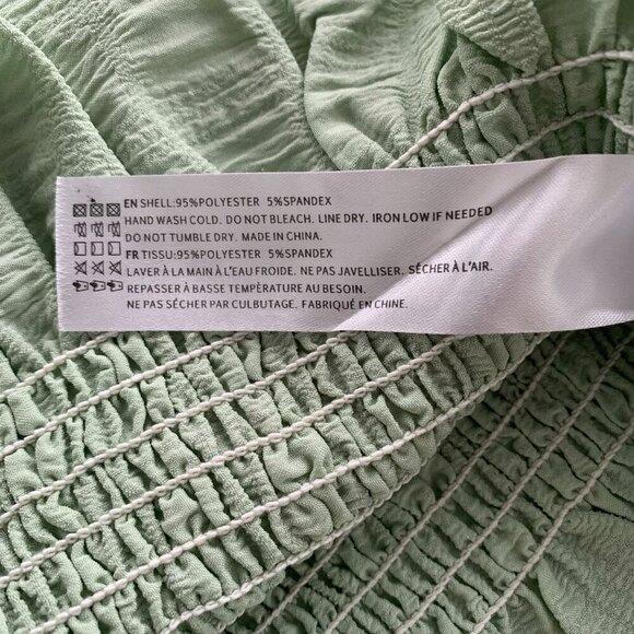 En Saison Crop Top Mint Smocked Puff Sleeve Square Neck Peasant Boho Blouse - Picture 9 of 12